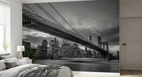 Iconic twilight stretches above Manhattan in this Brooklyn Bridge Night wall mural