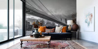 City lights blink through the hallway under this Iconic NYC Night wall mural