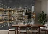 Bridge in the NYC Nightscape wall mural spans a dining room view.