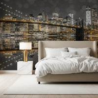 Lit window grids fleck the NYC Nightscape wall mural with quiet detail.
