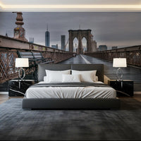 Wet planks and white line make a Bedroom  cinematic, Brooklyn Bridge wall mural