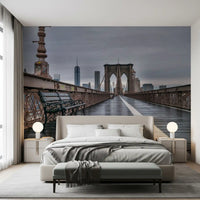 Cables form long V-shapes over the walkway in this Brooklyn Bridge Serenity wall mural