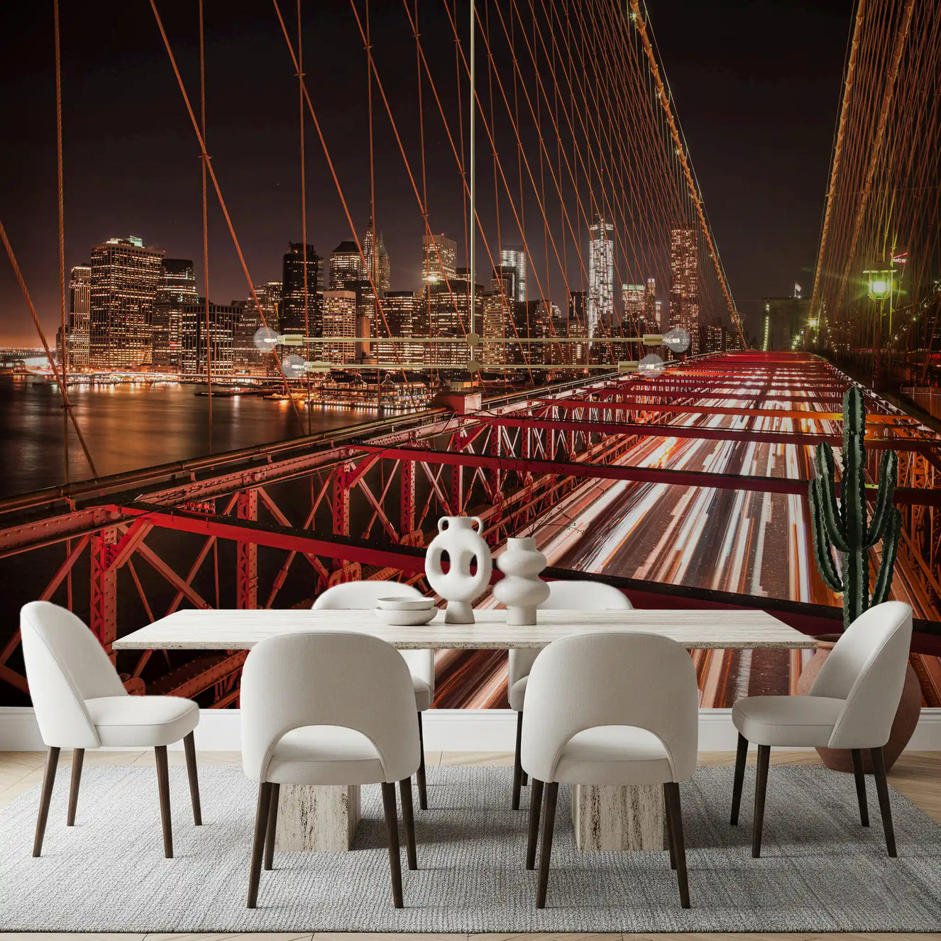 City Pulse: Brooklyn Bridge at Night Wall Mural