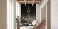 Golden spires shine in the Empire Glow NYC Night in Grayscale Gold wall mural.