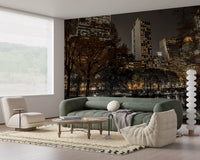 Suited to a Living room setup with the Urban Oasis Nights wall mural skyline view