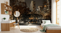 Branches arch over the pond, accenting the Urban Oasis Nights wall mural in a Bedroom 