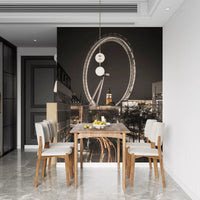 Bronze night tones fill the Big Ben & Thames Wheel wall mural facing a dining room