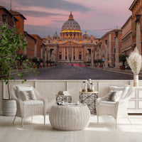 Stone colonnades of the St Peter's Twilight Grandeur wall mural run along a hallway