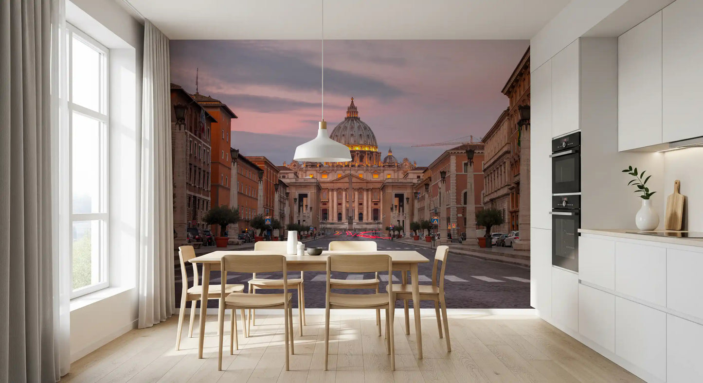 Domed cathedral and pastel sky of the Twilight Grandeur wall mural shape a Dining room 