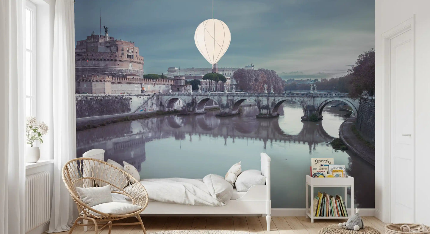 For a Kids bedroom, the Roman Reflection wall mural offers Tiber dusk and bridge arches.