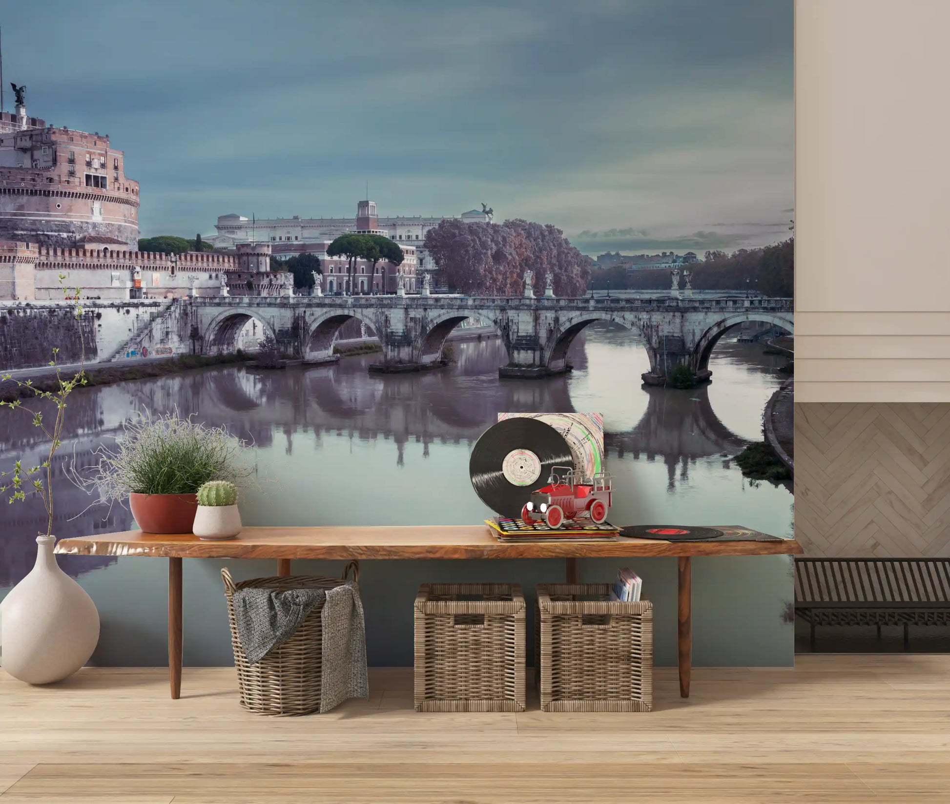 This Roman Reflection wall mural sets a Tiber view inside a Hallway backdrops scene.