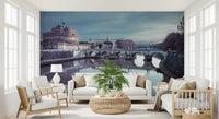 Stone, sky and river tones come together in the Roman Reflection wall mural at twilight.