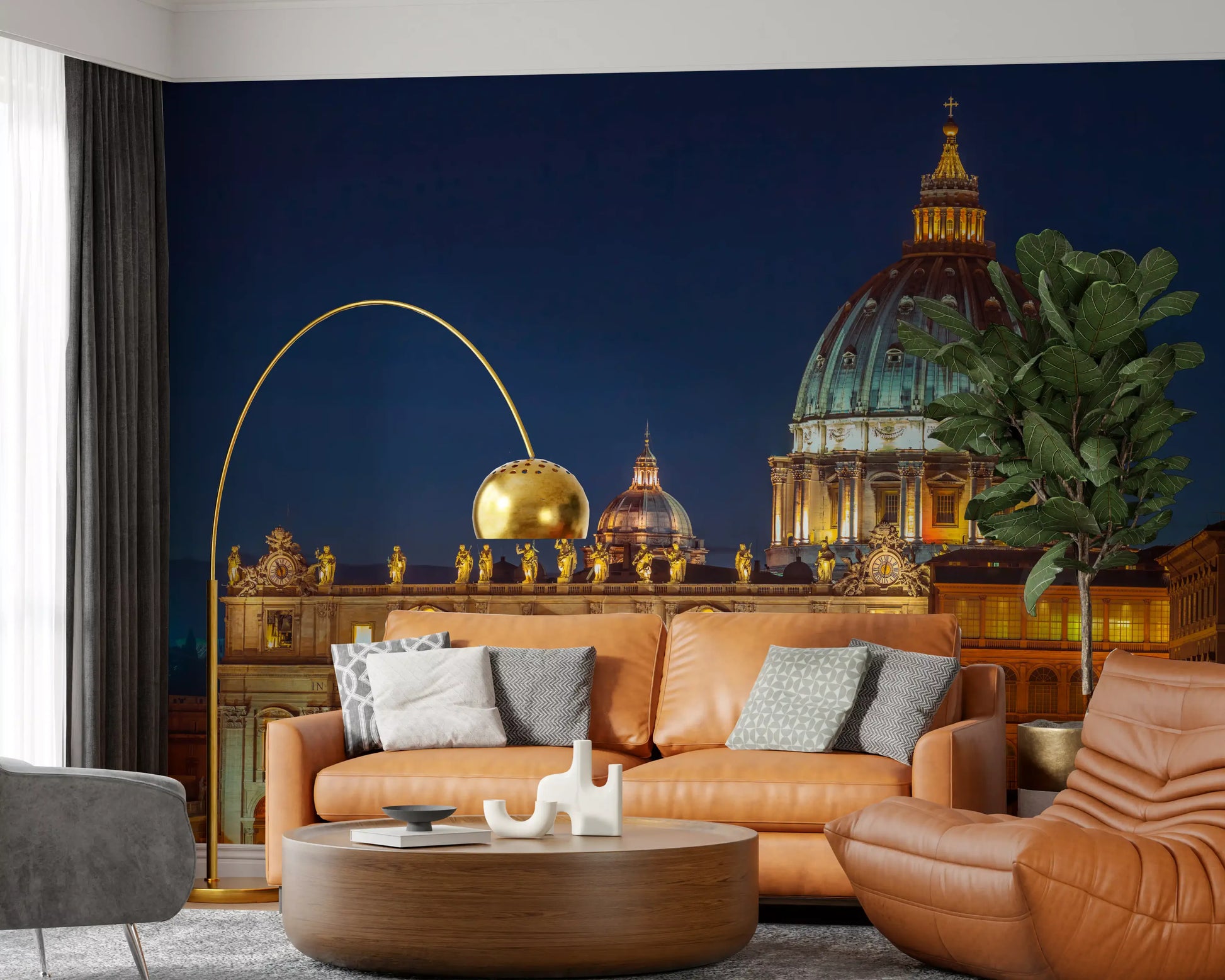 Amber window light spills from arched openings in this Vatican Night wall mural setup.