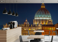 Cathedral domes light up a Café Vatican Night wall mural scene.