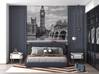 Cool grey tones run through the London Love wall mural across the cityscape.