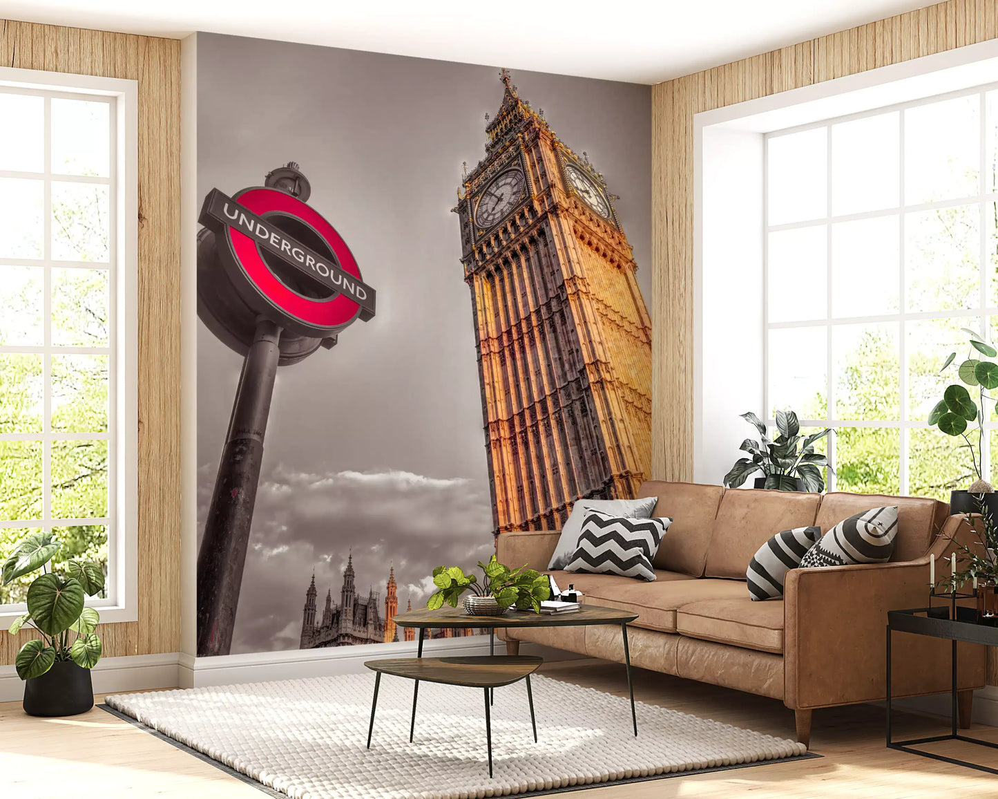 Bold colour blocking joins red with bronze inside the Golden Hour Contrast wall mural