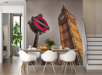 Vivid red roundel pops over the Golden Hour Contrast wall mural near a Dining room 