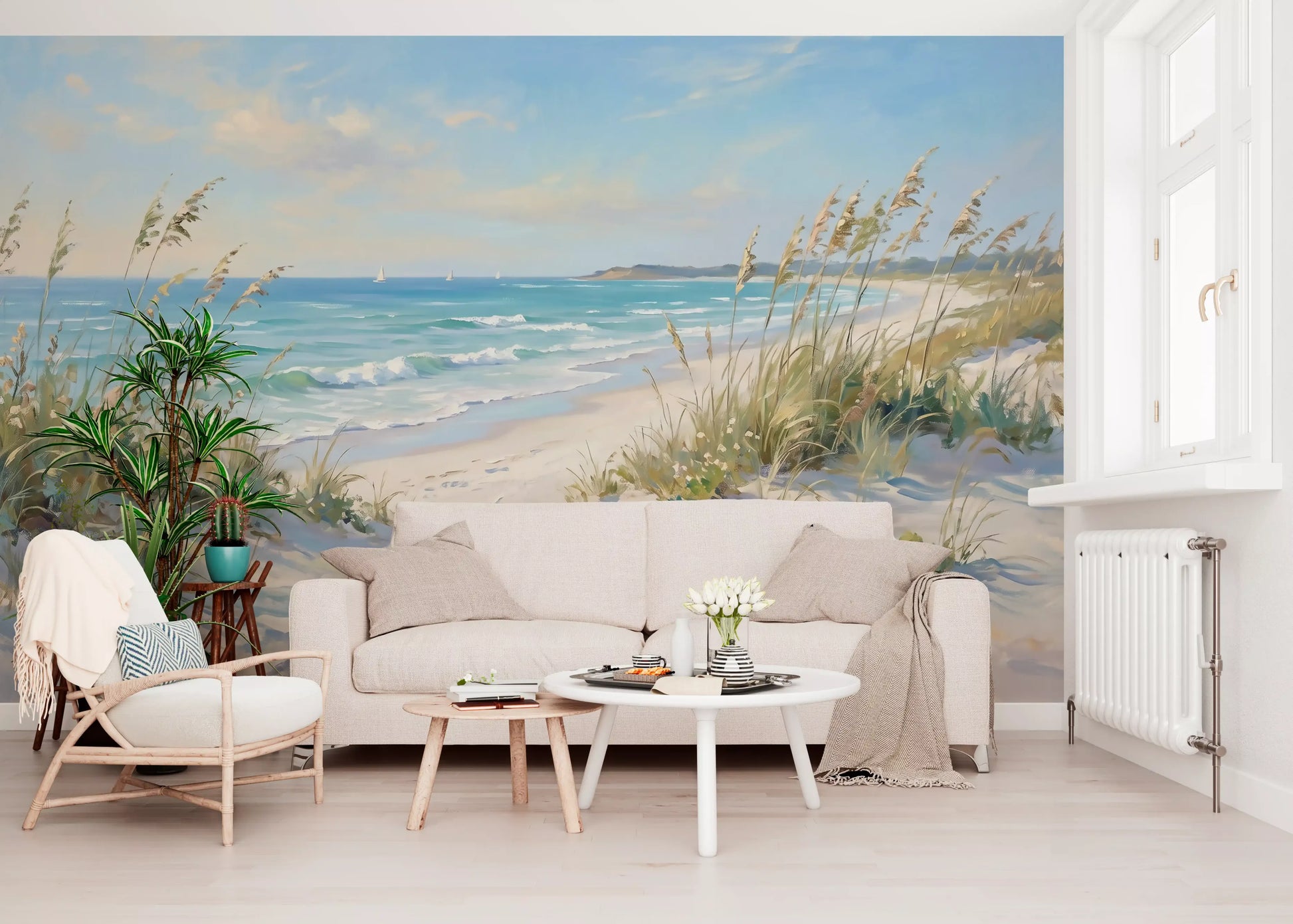 With the Coastal Serenity Pathway wall mural, a living room feels open and unhurried.