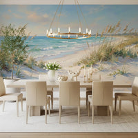 Brushed coastline reaches a dining room from Coastal Serenity wall mural depth.