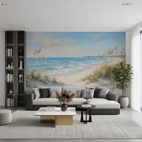 Sand-and-sea-oat detail fills the Coastal Serenity Pathway wall mural at midday.