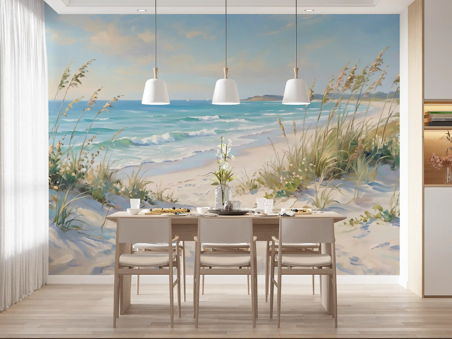 Two sailboats sit on the far horizon of the Coastal Serenity Pathway wall mural.