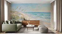 Loose strokes shape aqua crests and ivory foam in the Coastal Dreamscape wall mural view.