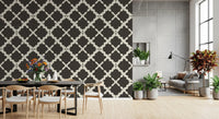 Quatrefoil shape repeats inside this Textured Lattice Trellis wallpaper at each join.
