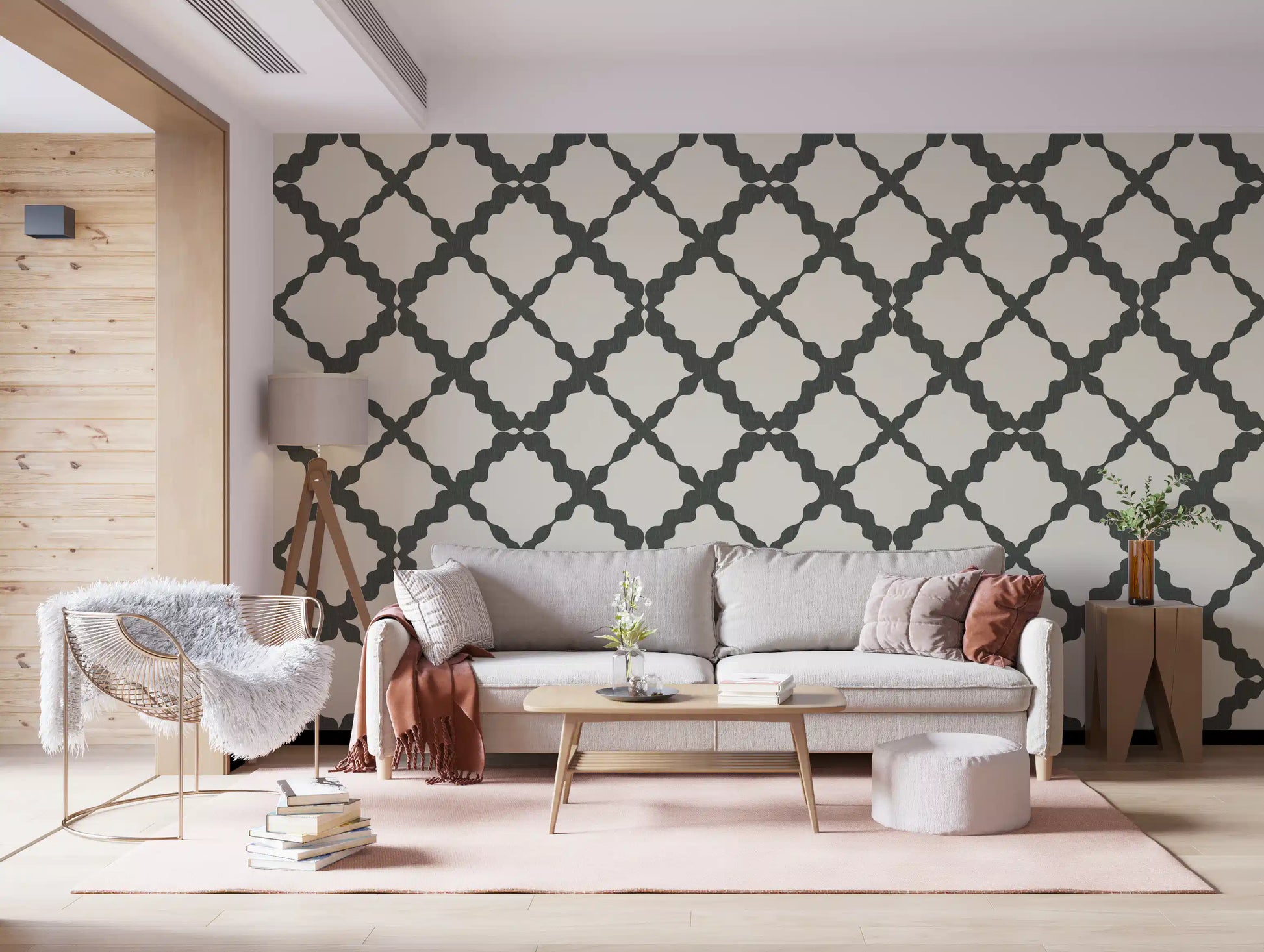 Curving outlines repeat smoothly across the Lattice Trellis Modern wallpaper field