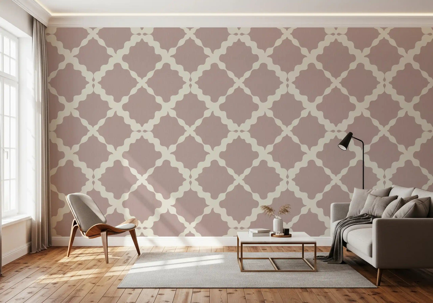 Repeating ogee curves cross the Textured Lattice Trellis wallpaper face