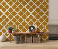 Ogee shapes lock together across the Textured Lattice Trellis wallpaper at scale.
