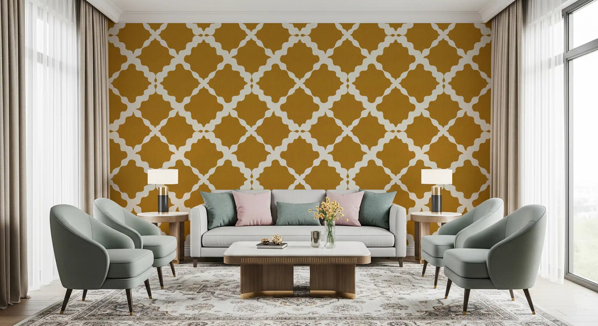 stays clean across the Textured Lattice Trellis wallpaper repeat.