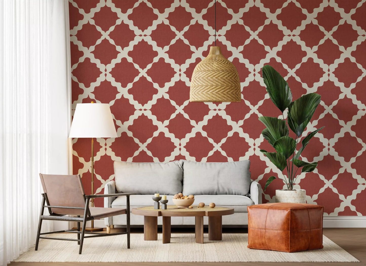 Textured Lattice Trellis Geometric Rust Minimalist Modern  Wallpaper⁠