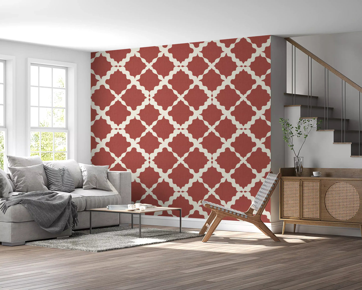 Textured Lattice Trellis Geometric Rust Minimalist Modern  Wallpaper⁠