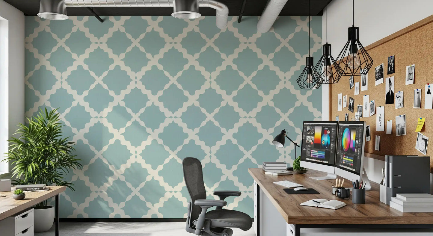Textured Lattice Trellis Geometric Muted Blue Minimalist Modern  Wallpaper⁠