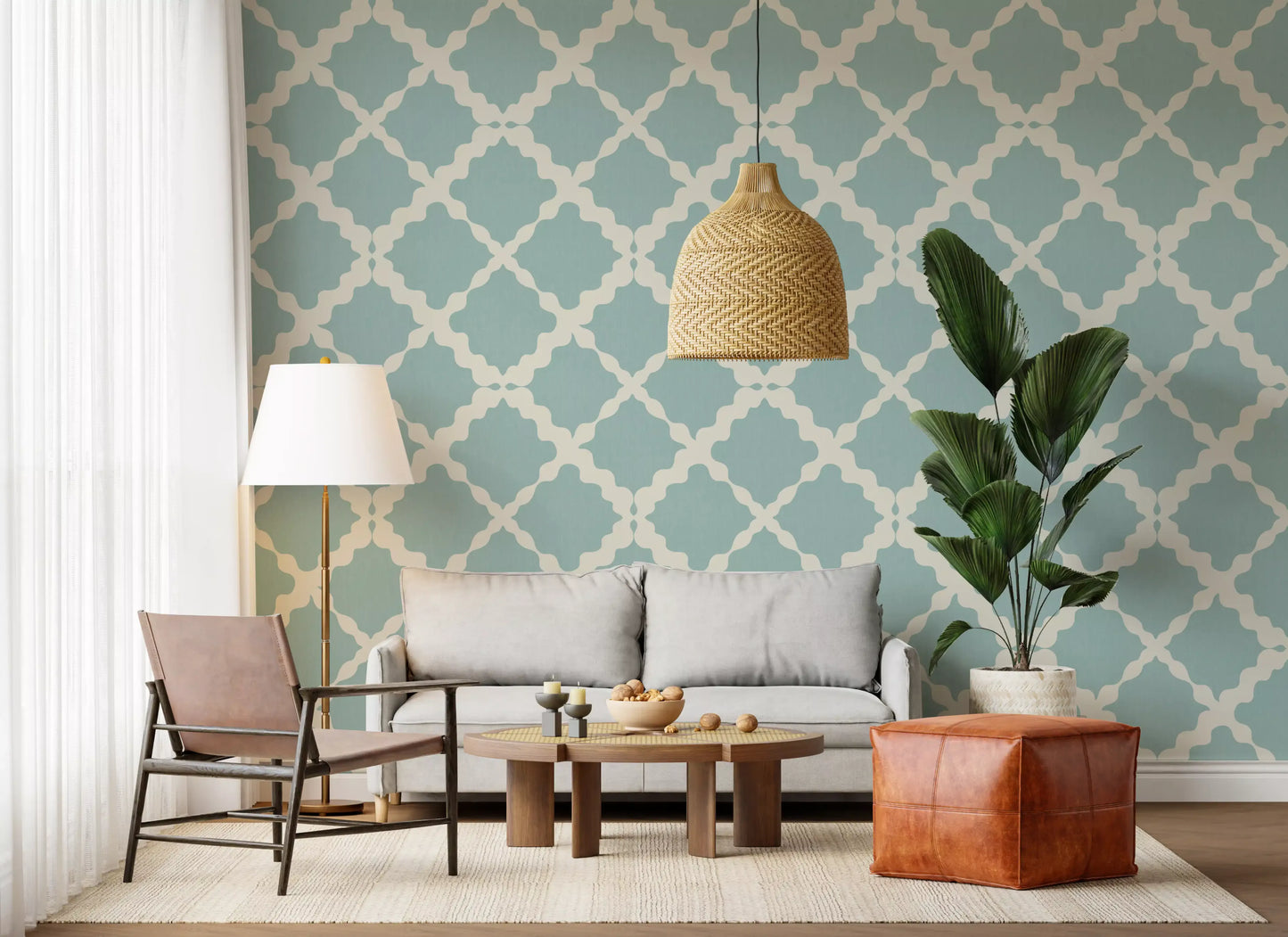 Textured Lattice Trellis Geometric Muted Blue Minimalist Modern  Wallpaper⁠