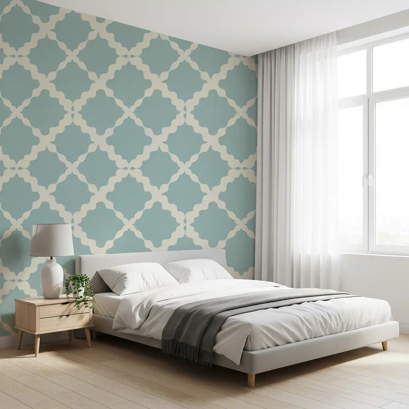 Textured Lattice Trellis Geometric Muted Blue Minimalist Modern  Wallpaper⁠