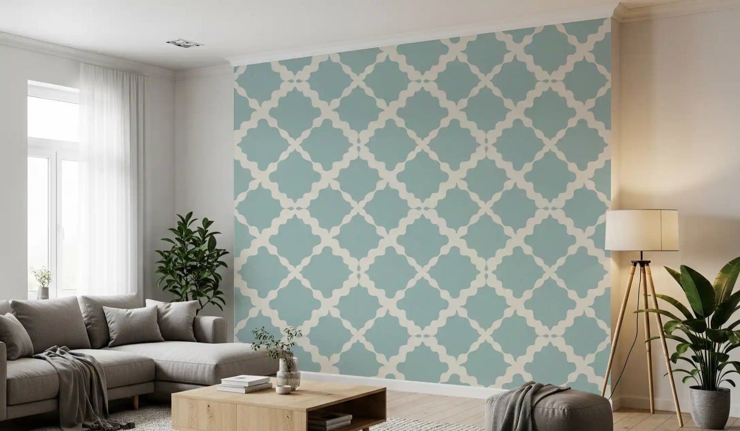 Textured Lattice Trellis Geometric Muted Blue Minimalist Modern  Wallpaper⁠