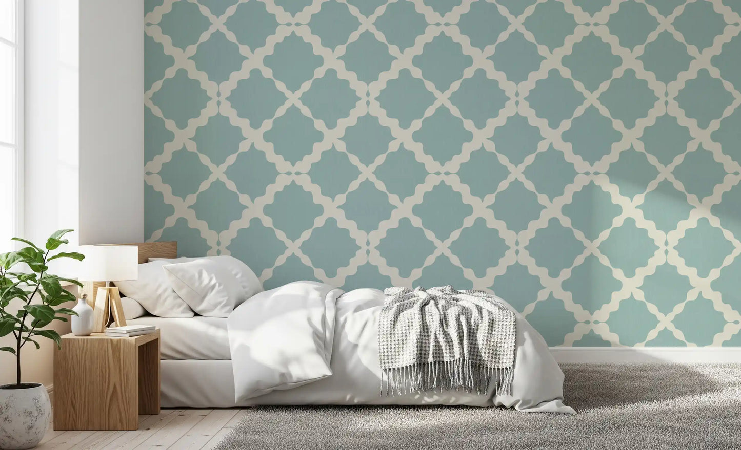 Textured Lattice Trellis Geometric Muted Blue Minimalist Modern  Wallpaper⁠
