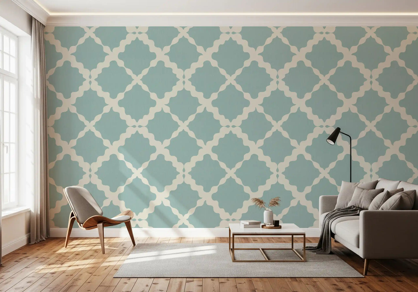 Textured Lattice Trellis Geometric Muted Blue Minimalist Modern  Wallpaper⁠