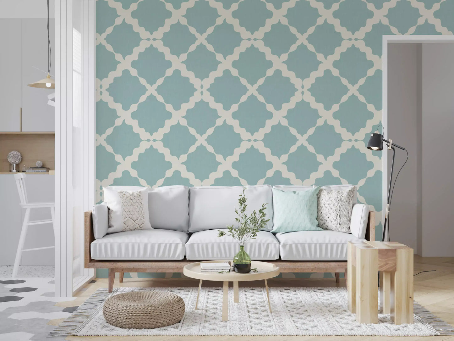 Textured Lattice Trellis Geometric Muted Blue Minimalist Modern  Wallpaper⁠