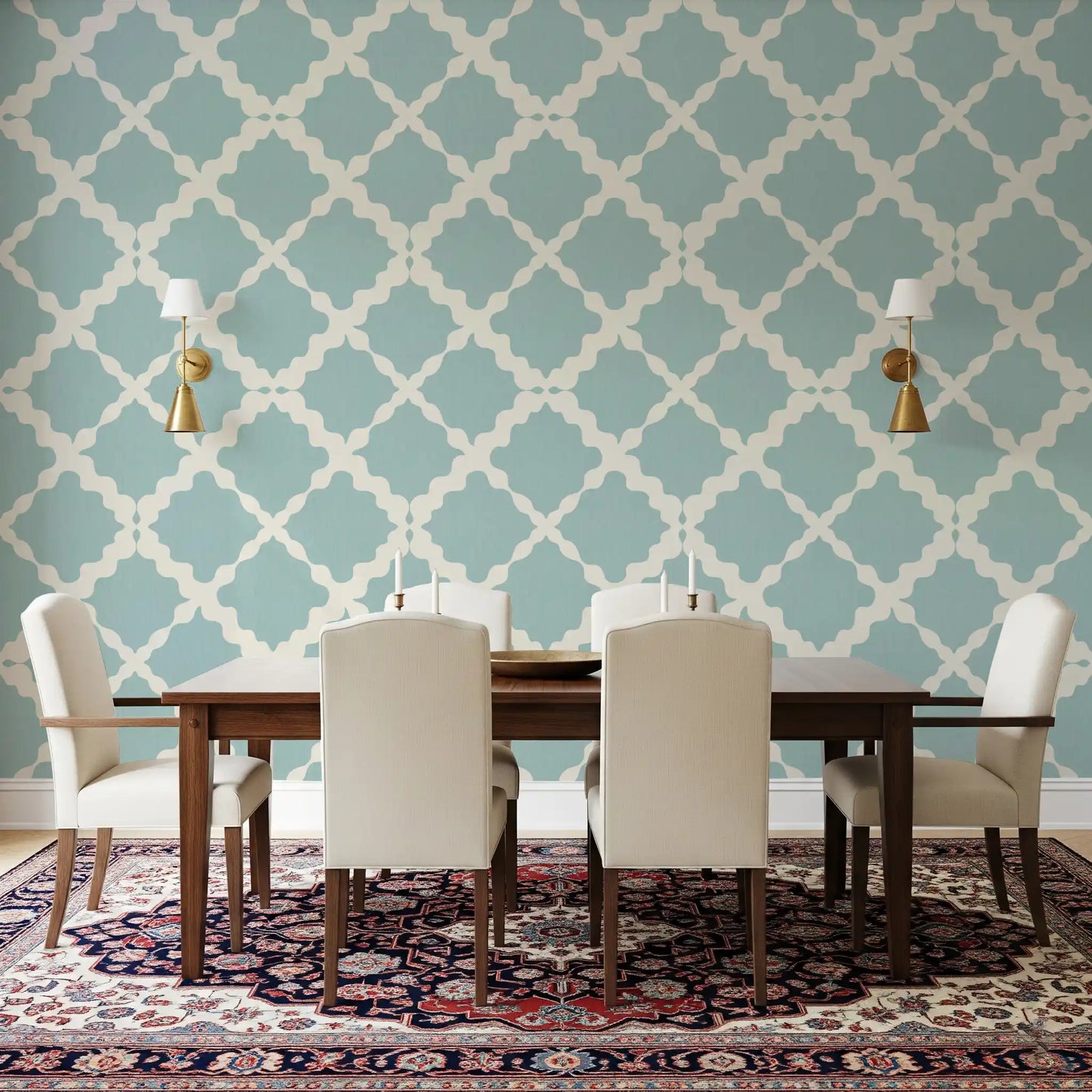 Textured Lattice Trellis Geometric Muted Blue Minimalist Modern  Wallpaper⁠