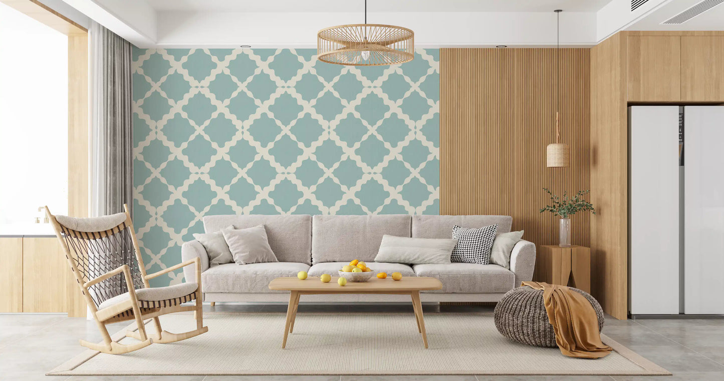 Textured Lattice Trellis Geometric Muted Blue Minimalist Modern  Wallpaper⁠