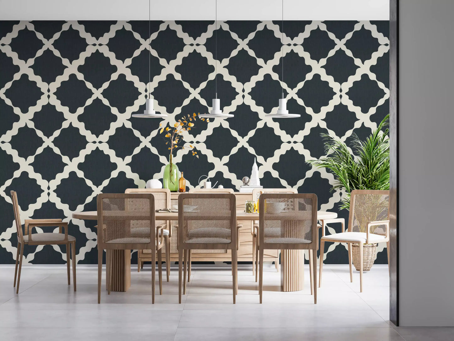 This charcoal minimalist modern wallpaper highlights undulating intersections perfectly.
