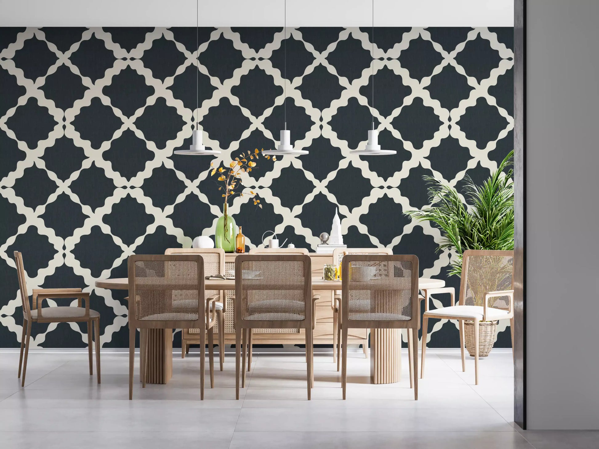 This charcoal minimalist modern wallpaper highlights undulating intersections perfectly.