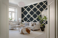 Elegant dining room settings incorporate this minimalist wavy geometric wallpaper perfectly.