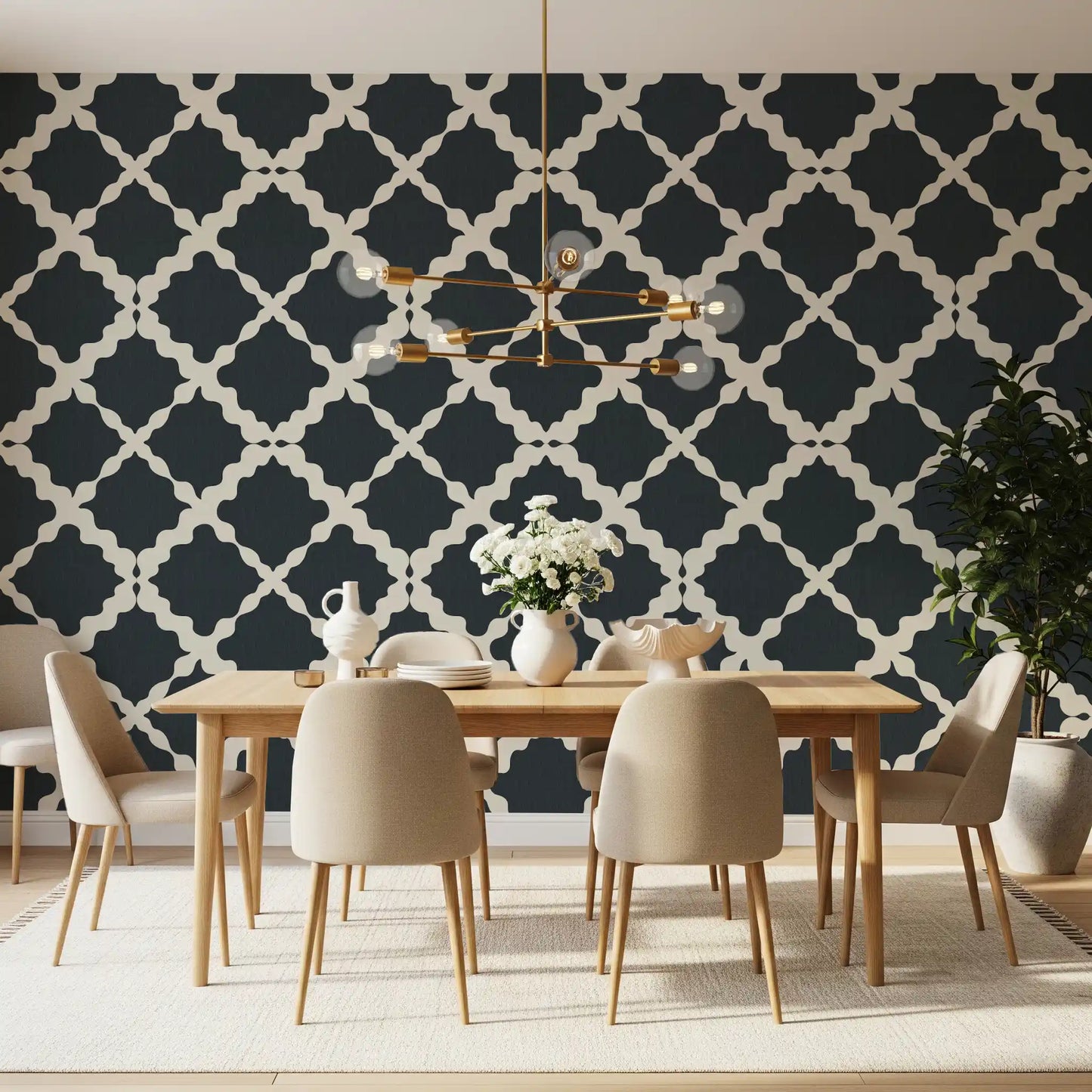 High contrast characterizes the textured wallpaper showing symmetrical light strokes.