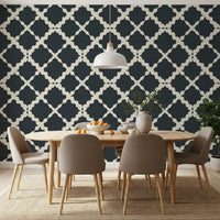 Seamless geometric wallpaper patterns display interconnected curved diamond shapes.