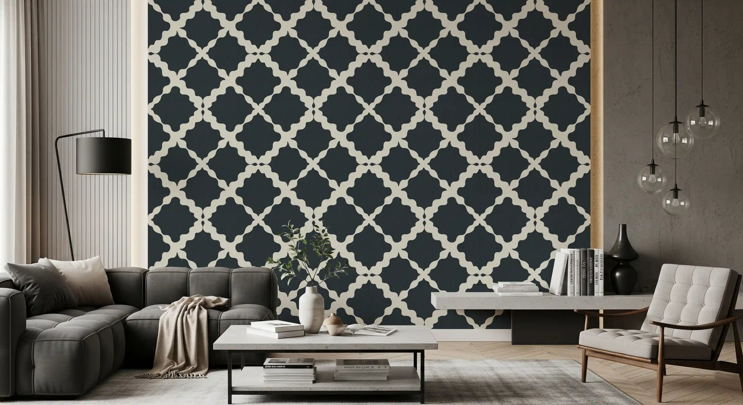 living room environments glow alongside the curvy lattice modern wallpaper.