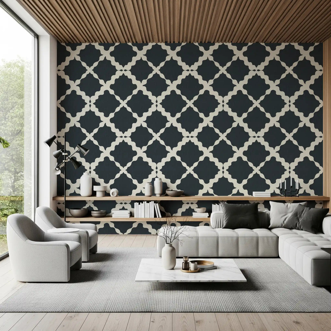 Textured Lattice Trellis Geometric Charcoal Minimalist Modern Wallpaper⁠