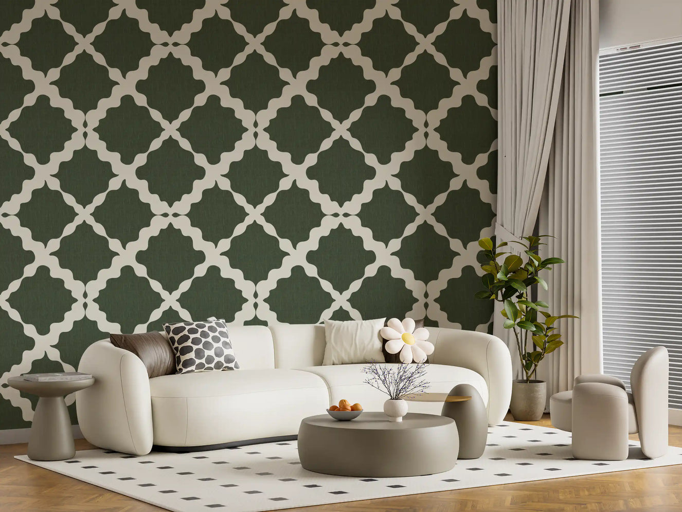 Textured Lattice Trellis Geometric Moss Green Minimalist Modern  Wallpaper⁠